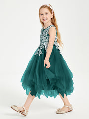 Robes de Demoiselle d'Honneur Junior en Tulle à Longueur de Mollet Paon