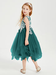Robes de Demoiselle d'Honneur Junior en Tulle à Longueur de Mollet Paon