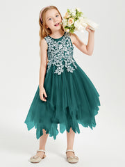 Robes de Demoiselle d'Honneur Junior en Tulle à Longueur de Mollet Paon