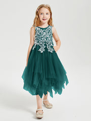 Robes de Demoiselle d'Honneur Junior en Tulle à Longueur de Mollet Paon