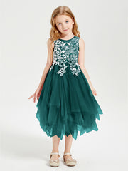 Robes de Demoiselle d'Honneur Junior en Tulle à Longueur de Mollet Paon