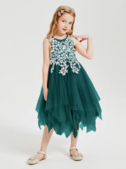 Robes de Demoiselle d'Honneur Junior en Tulle à Longueur de Mollet Paon