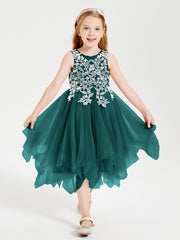 Robes de Demoiselle d'Honneur Junior en Tulle à Longueur de Mollet Paon