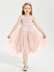 Robes de Demoiselle d'Honneur Junior en Tulle à Longueur de Mollet Rose Perle