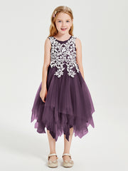 Robes de Demoiselle d'Honneur Junior en Tulle à Longueur de Mollet Plum