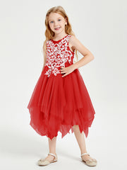 Robes de Demoiselle d'Honneur Junior en Tulle à Longueur de Mollet Rouge