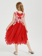 Robes de Demoiselle d'Honneur Junior en Tulle à Longueur de Mollet Rouge