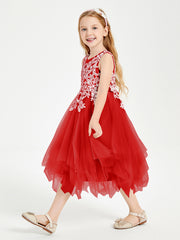 Robes de Demoiselle d'Honneur Junior en Tulle à Longueur de Mollet Rouge