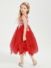 Robes de Demoiselle d'Honneur Junior en Tulle à Longueur de Mollet Rouge