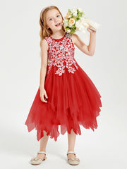 Robes de Demoiselle d'Honneur Junior en Tulle à Longueur de Mollet Rouge
