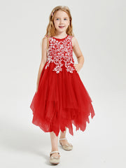 Robes de Demoiselle d'Honneur Junior en Tulle à Longueur de Mollet Rouge