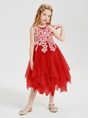 Robes de Demoiselle d'Honneur Junior en Tulle à Longueur de Mollet Rouge
