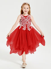 Robes de Demoiselle d'Honneur Junior en Tulle à Longueur de Mollet Rouge