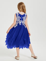 Robes de Demoiselle d'Honneur Junior en Tulle à Longueur de Mollet Bleu Royale