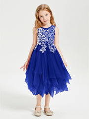 Robes de Demoiselle d'Honneur Junior en Tulle à Longueur de Mollet Bleu Royale