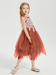 Robes de Demoiselle d'Honneur Junior en Tulle à Longueur de Mollet Rouille