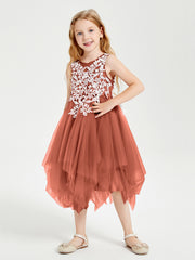 Robes de Demoiselle d'Honneur Junior en Tulle à Longueur de Mollet Rouille