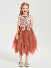 Robes de Demoiselle d'Honneur Junior en Tulle à Longueur de Mollet Rouille
