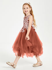 Robes de Demoiselle d'Honneur Junior en Tulle à Longueur de Mollet Rouille