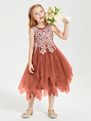 Robes de Demoiselle d'Honneur Junior en Tulle à Longueur de Mollet Rouille