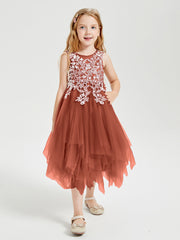 Robes de Demoiselle d'Honneur Junior en Tulle à Longueur de Mollet Rouille