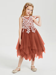 Robes de Demoiselle d'Honneur Junior en Tulle à Longueur de Mollet Rouille