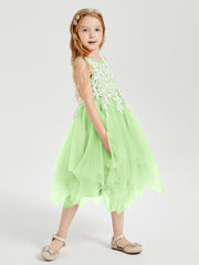 Robes de Demoiselle d'Honneur Junior en Tulle à Longueur de Mollet Sauge