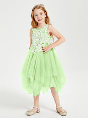 Robes de Demoiselle d'Honneur Junior en Tulle à Longueur de Mollet Sauge