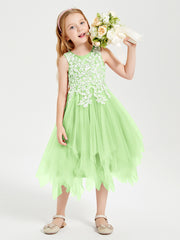 Robes de Demoiselle d'Honneur Junior en Tulle à Longueur de Mollet Sauge