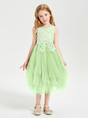 Robes de Demoiselle d'Honneur Junior en Tulle à Longueur de Mollet Sauge