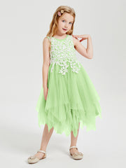 Robes de Demoiselle d'Honneur Junior en Tulle à Longueur de Mollet Sauge