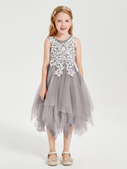 Robes de Demoiselle d'Honneur Junior en Tulle à Longueur de Mollet Argent