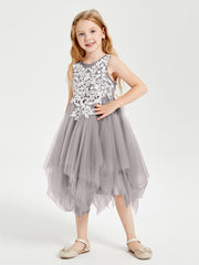 Robes de Demoiselle d'Honneur Junior en Tulle à Longueur de Mollet Argent