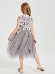 Robes de Demoiselle d'Honneur Junior en Tulle à Longueur de Mollet Argent