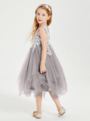 Robes de Demoiselle d'Honneur Junior en Tulle à Longueur de Mollet Argent