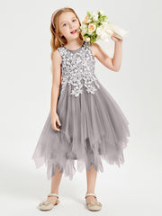 Robes de Demoiselle d'Honneur Junior en Tulle à Longueur de Mollet Argent