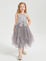 Robes de Demoiselle d'Honneur Junior en Tulle à Longueur de Mollet Argent