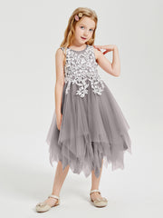 Robes de Demoiselle d'Honneur Junior en Tulle à Longueur de Mollet Argent