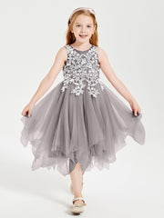 Robes de Demoiselle d'Honneur Junior en Tulle à Longueur de Mollet Argent