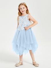Robes de Demoiselle d'Honneur Junior en Tulle à Longueur de Mollet Bleu Ciel