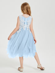 Robes de Demoiselle d'Honneur Junior en Tulle à Longueur de Mollet Bleu Ciel