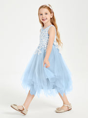 Robes de Demoiselle d'Honneur Junior en Tulle à Longueur de Mollet Bleu Ciel