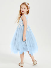 Robes de Demoiselle d'Honneur Junior en Tulle à Longueur de Mollet Bleu Ciel