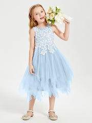 Robes de Demoiselle d'Honneur Junior en Tulle à Longueur de Mollet Bleu Ciel
