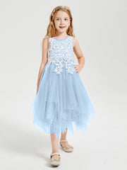 Robes de Demoiselle d'Honneur Junior en Tulle à Longueur de Mollet Bleu Ciel