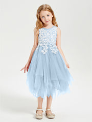 Robes de Demoiselle d'Honneur Junior en Tulle à Longueur de Mollet Bleu Ciel
