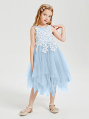 Robes de Demoiselle d'Honneur Junior en Tulle à Longueur de Mollet Bleu Ciel
