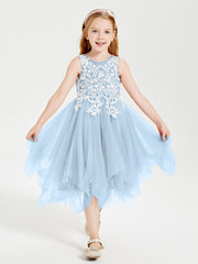 Robes de Demoiselle d'Honneur Junior en Tulle à Longueur de Mollet Bleu Ciel