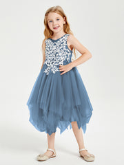 Robes de Demoiselle d'Honneur Junior en Tulle à Longueur de Mollet Bleu de Schiste
