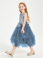 Robes de Demoiselle d'Honneur Junior en Tulle à Longueur de Mollet Bleu de Schiste